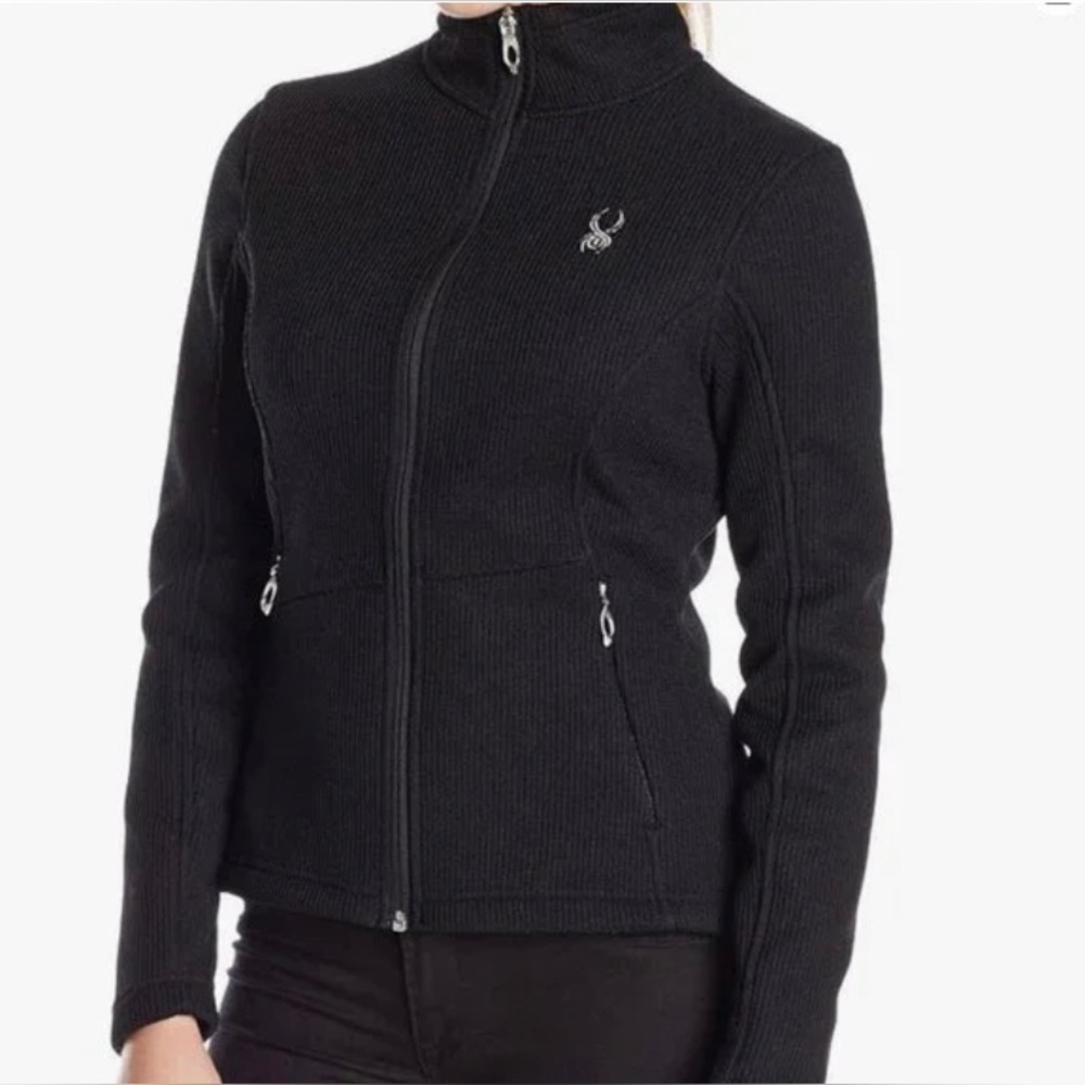 Spyder Core Sweater Zip Front Jacket Fleece Lined Zip Pockets Black Womens Sz M